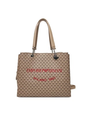 EMPORIO ARMANI Emporıo Armani Kadın Emporio Armani Yazı Ve Logo Desenli Geniş Kısa Ve Uzun Askı Bej Omuz Çantası Y3D158 YWS0E-F1075