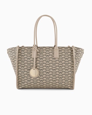 EMPORIO ARMANI Emporıo Armani Kadın Fermuarla Kapanır Ve Tek Bir Ana Bölmeli Logo Desenlii Bej Omuz Çantası EW000370 AF11951-F1074
