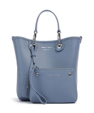 EMPORIO ARMANI Emporıo Armani Kadın Geniş Deri Kısa El Tutma Uzun Logo Detaylı Askı Mavi Omuz Çantası EW000362 AF12036-M8128