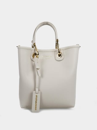 EMPORIO ARMANI Emporıo Armani Kadın Geniş Deri Kısa El Tutma Uzun Logo Detaylı Askı Gri1 Omuz Çantası EW000362 AF12036-M1051