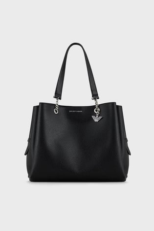 Emporio Armani Emporıo Armani Kadın Logolu Deri Fermuarlı Günlük Kullanım Siyah Omuz Çantası Y3D158 YFN6E-81386