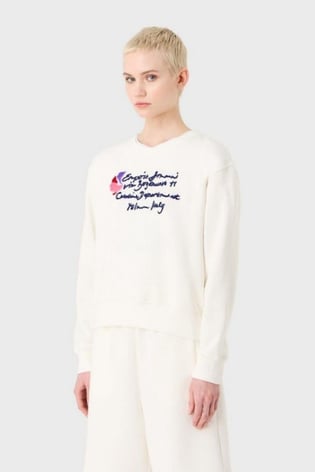 Emporio Armani Emporıo Armani Kadın Marka Logolu Uzun Kollu Rahat Ekru Sweatshirt 6R2M7E 2J49Z-0101