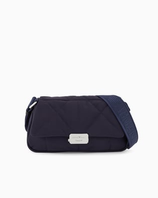 EMPORIO ARMANI Emporıo Armani Kadın Metalik Logo Kapatmalı Çıkarılabilir Omuz Askılı Kapitoneli Lacivert Omuz Çantası EW001776 AF15446-UB115