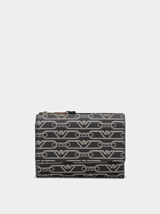 EMPORIO ARMANI Emporıo Armani Kadın Nakit Ve Kart Bölmeli Logo İle Desenli İç Bölüm Deri Siyah Cüzdan EW000368 AF11951-FC033