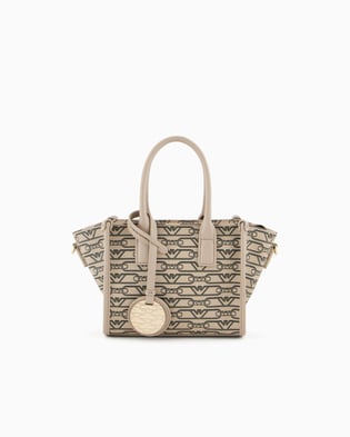 EMPORIO ARMANI Emporıo Armani Kadın Siyah Üzerinde Gold Marka Logolu Çapraz ve Kısa Askılı Bej Omuz Çantası EW000371 AF11951-F1074