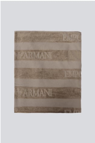 EMPORIO ARMANI Emporıo Armani Unısex Dikey Çizgi Motifli Kartal Logolu Pamuklu Bej Plaj Havlusu EX000016 AF12357-U6189