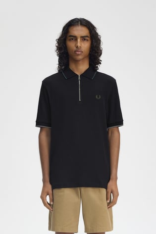 Fred Perry Fred Perry Erkek Kısa Kollu Fermuar Kapamalı Polo Yaka Siyah Polo Yaka T-Shirt M9882-102