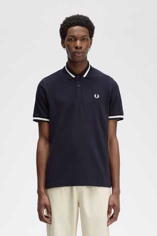 Fred Perry Fred Perry Erkek Kol ve Yaka Ucu Şerit Detaylı Kısa Kollu Lacivert T-Shirt M2-797