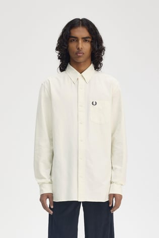 Fred Perry Fred Perry Erkek Regular Fit Cep Detaylı Düz Uzun Kollu Ekru Gömlek M5516-F79