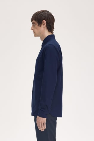 Fred Perry Fred Perry Erkek Regular Fit Cep Detaylı Düz Uzun Kollu Lacivert Gömlek M5516-X86