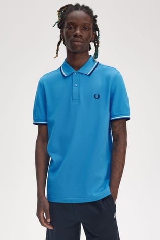 Fred Perry Fred Perry Erkek Regular Fit Yakası ve Kolları Çizgi Detaylı %100 Pamuklu Kısa Kollu Mavi T-Shirt M3600-Y27