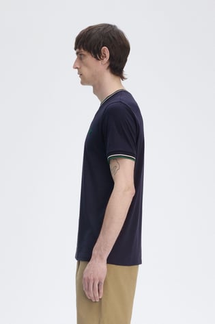 Fred Perry Fred Perry Erkek Regular Fit Kısa Kollu Şerit Detaylı Lacivert T-Shirt M1588-Y30