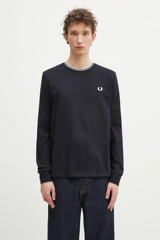 Fred Perry Fred Perry Erkek Uzun Kol Pamuklu Bisiklet Yaka Düz Lacivert T-Shirt M9602-795