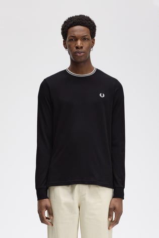 Fred Perry Fred Perry Erkek Uzun Kol Pamuklu Bisiklet Yaka Düz Siyah T-Shirt M9602-102
