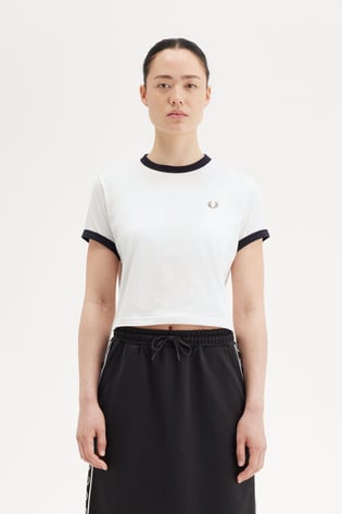 Fred Perry Fred Perry Kadın Yuvarlak Yaka Kısa Boy Kısa Kollu Pamuklu Beyaz T-Shirt G9163-129