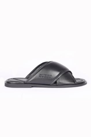 GUESS GUESS Erkek Düz Renk Logolu Siyah Terlik FMGMII LEA03-BLACK