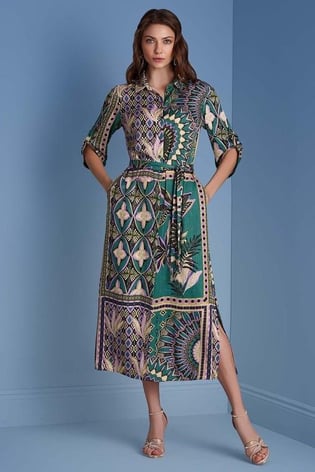 Guitar Guıtar Kadın Polo Yaka Uzun Kollu Mini Yırtmaç Detaylı Çok Renkli Abiye & Mezuniyet Elbisesi 25073-DRESS-MULTİ