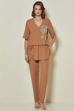 Guitar Guıtar Kadın Regular Fit Desenli Kısa Kollu CAMEL Tunik JGU24225-TUNIK-CAMEL