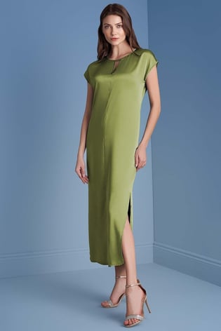 Guitar Guıtar Kadın Yuvarlak Yaka Kısa Kollu Yan Yırtmaç Detaylı Yeşil Elbise 25078-DRESS-023