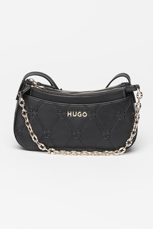 HUGO HUGO Kadın Ayarlanabilir Omuz Askılı Zincirli Ek Çantalı Desenli Metal Kabartma Logolu Siyah Omuz Çantası 50536133-001