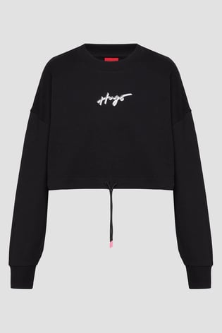 HUGO HUGO Kadın Marka Logolu Uzun Kollu Rahat Siyah Sweatshirt 50489094-001