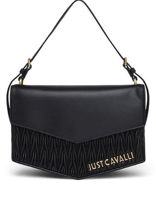 Just Cavalli Just Cavalli Kadın Gold Logolu Şerit Detaylı Metal Tokalı Siyah Omuz Çantası 77RA4BD3ZSB21-899