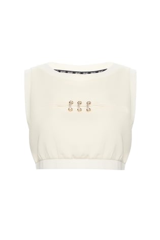 LIU JO Lıu Jo Kadın Kısa Kollu Crop Boy Yuvarlak Yaka Üçlü İp Geçme Detay Beyaz Bluz TA5270J4869-10105