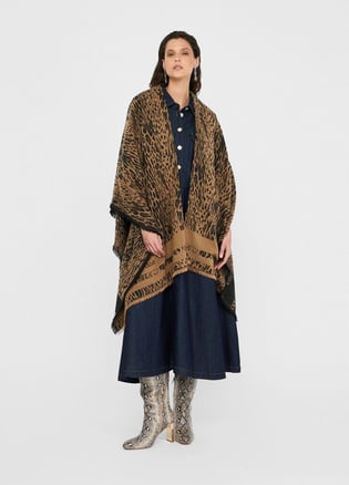LIU JO Lıu Jo Kadın Leopar Desenli Uçları Püsküllü Kahverengi Panço 2F5032T0300-S19E1