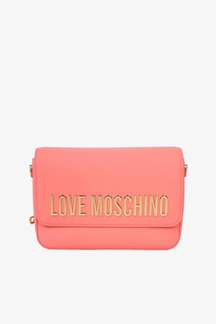 Love Moschino Love Moschino Kadın Deri Üzeri Logo Desenli Fermuar Kapamalı İç bölmeli Mercan Omuz Çantası JC4023PP1MKD0-464
