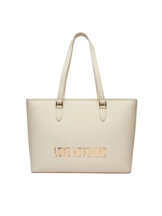 Love Moschino Love Moschino Kadın Deri Üzeri Logo Desenli Fermuar Kapamalı İç bölmeli Bej Omuz Çantası JC4190PP1MKD0-110
