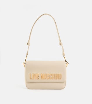 Love Moschino Love Moschino Kadın Deri Üzeri Logo Desenli Fermuar Kapamalı İç bölmeli Bej Omuz Çantası JC4023PP1MKD0-110