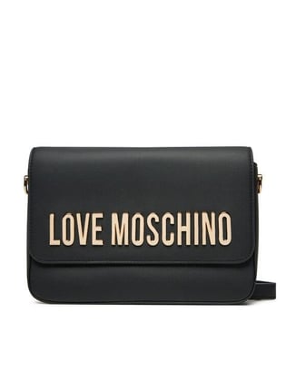 Love Moschino Love Moschino Kadın Deri Üzeri Logo Desenli Fermuar Kapamalı İç bölmeli Siyah Omuz Çantası JC4023PP1MKD0-000