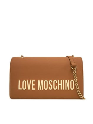Love Moschino Love Moschino Kadın Deri Logo ve Zincir Detaylı Kahverengi Omuz Çantası JC4192PP1MKD0-201