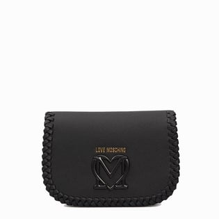 Love Moschino Love Moschino Kadın Kalın Askılı Etrafı Örgü Desenli Deri Siyah Omuz Çantası JC4125PP1MLJ0-000