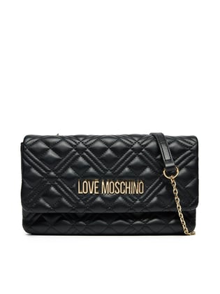 Love Moschino Love Moschino Kadın Logolu Kapitoneli Zincir Detaylı Siyah Omuz Çantası JC4097PP1MLA0-000
