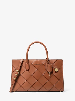 Michael Kors Michael Kors Kadın Baklava Dilim Geniş Deri Kemerli Ayarlanabilir Kayış Kahverengi Omuz Çantası 30S5GETS2L-LUGGAGE