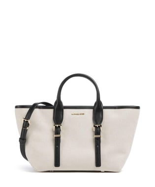Michael Kors Michael Kors Kadın Çıkarılabilir ve Ayarlanabilir Omuz Askılı Ekstra İç Bölmeli Metalik Logo Kabartmalı Bej-Siyah Omuz Çantası 30S5G9OS1C-BLACK