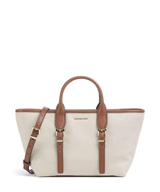 Michael Kors Michael Kors Kadın Çıkarılabilir ve Ayarlanabilir Omuz Askılı Ekstra İç Bölmeli Metalik Logo Kabartmalı Bej-Kahverengi Omuz Çantası 30S5G9OS1C-LUGGAGE
