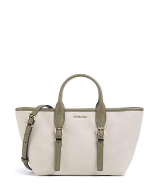 Michael Kors Michael Kors Kadın Çıkarılabilir ve Ayarlanabilir Omuz Askılı Ekstra İç Bölmeli Metalik Logo Kabartmalı Bej-Yeşil Omuz Çantası 30S5G9OS1C-SFRIGREEN