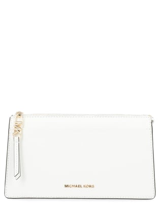 Michael Kors Michael Kors Kadın Deri MK Yazı Tokalı Fermuar Kapama Beyaz Omuz Çantası 32H3G8EC7L-OPTICWHITE