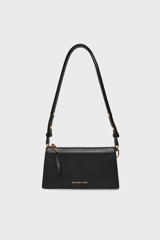 Michael Kors Michael Kors Kadın Deri MK Yazı Tokalı Fermuar Kapama Siyah Omuz Çantası 32H3G8EC7L-BLACK