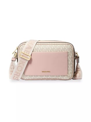 Michael Kors Michael Kors Kadın MK Yazı Desen Ön Bölüm Deri Cep Ayarlanabilir Askı Pembe Omuz Çantası 32R5G5VC9B-VNLSFTPNK