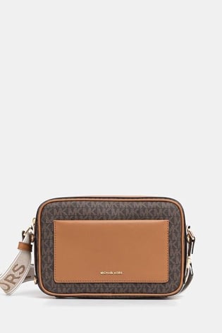 Michael Kors Michael Kors Kadın MK Yazı Desen Ön Bölüm Deri Cep Ayarlanabilir Askı Kahverengi Omuz Çantası 32R5G5VC9B-BRNACORN