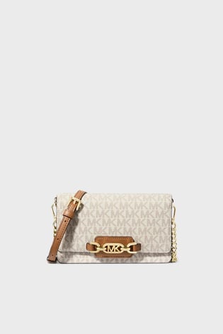 Michael Kors Michael Kors Kadın MK Yazılı Metal Toka Kapama Deri Zincir Askı Bej Omuz Çantası 32F2G7HC1B-VNLSFTPNK