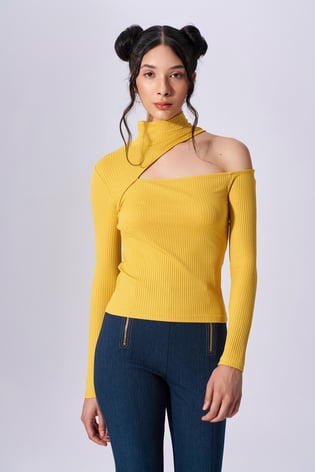 Naar Naar Kadın Balıkçı Yaka Slim Fit Uzun Kollu Günlük Sarı Body NAAR91320-KOYU SARI