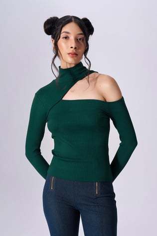 Naar Naar Kadın Balıkçı Yaka Slim Fit Uzun Kollu Günlük Yeşil Body NAAR91320-ZÜMRÜT