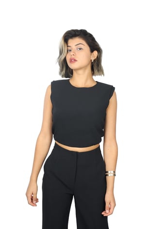 Naar Naar Kadın Kolsuz Beli Lastikli Crop Siyah Bluz NAAR91323-SİYAH