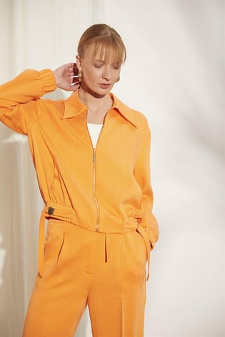Naar Naar Kadın Slim Fit Pamuklu Fermuar Kapamalı Turuncu Ceket NAAR81614-TURUNCU