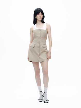 Nocturune Nocturune Kadın Düğme Kapamalı Cep Detaylı Straplez Mini Bej Elbise N25YN2527-BEJ