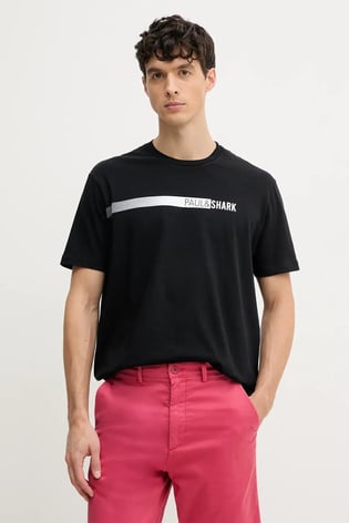 Paul Shark Paul Shark Erkek Bisiklet Yaka Paul Shark Gölgeli Yazı Desenli Kısa Kollu Siyah T-Shirt 25411039-011